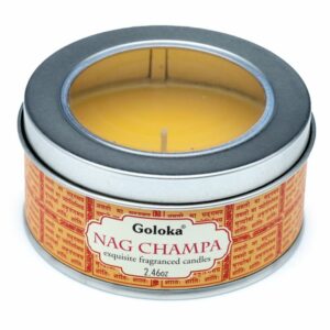 Bougie à la Cire de Soja dans Boîte en Etain Goloka – Nag Champa