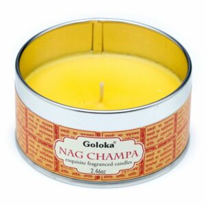 Bougie à la Cire de Soja dans Boîte en Etain Goloka – Nag Champa