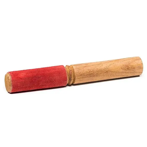 Bâton bois bol chantant - peau de chamois rouge